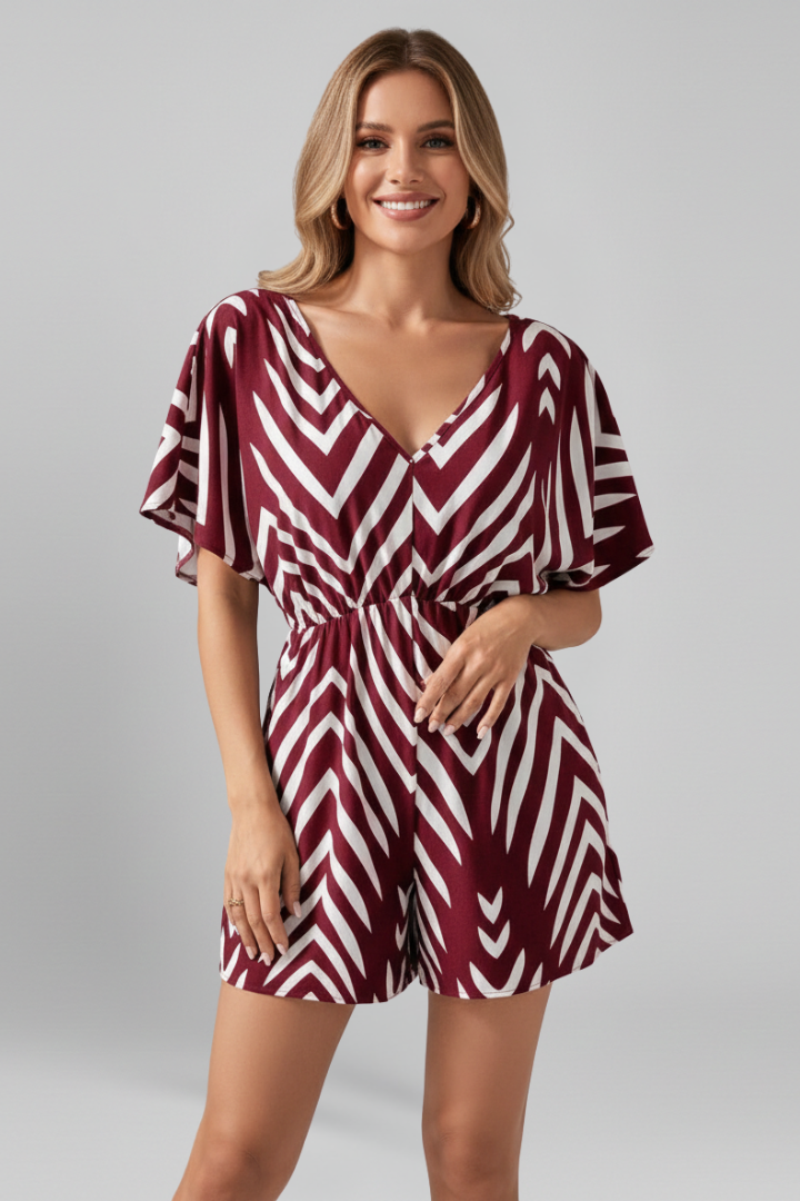 Women’s Jumpsuit with V Neckline and Printed Surface