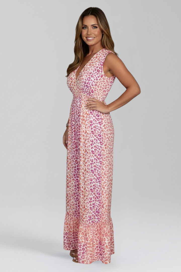 Women’s Jumpsuit with V Neckline and Printed Surface