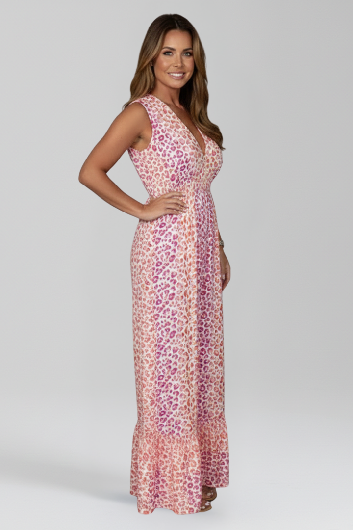 Women’s Jumpsuit with V Neckline and Printed Surface