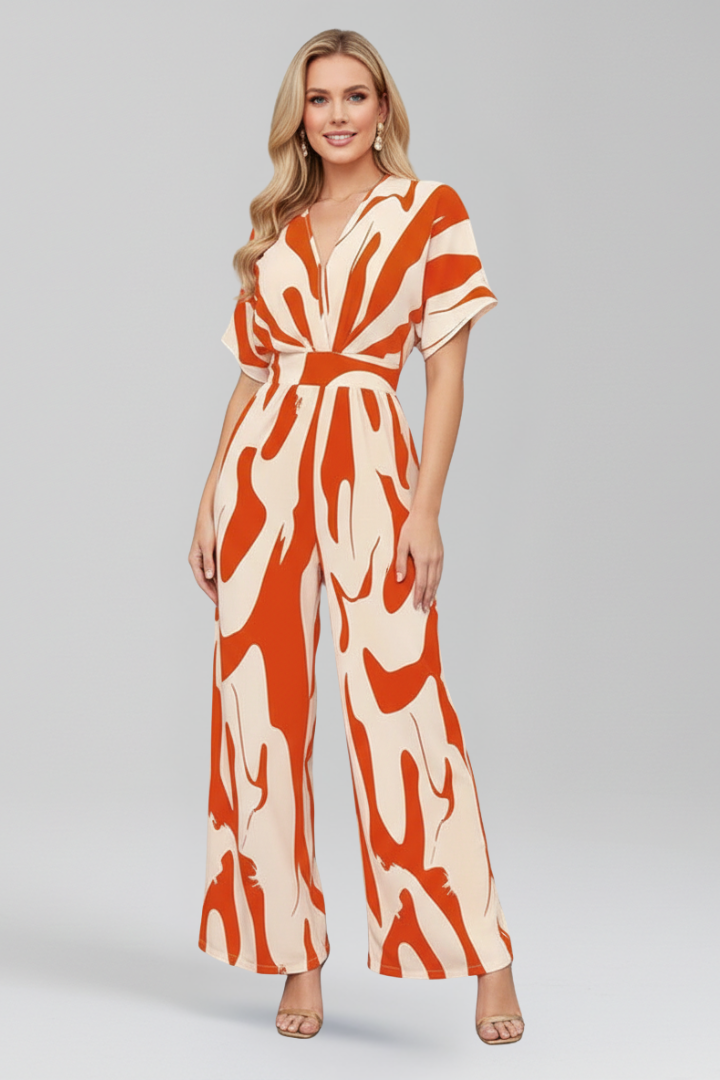 Women’s Jumpsuit with V Neckline and Short Sleeves