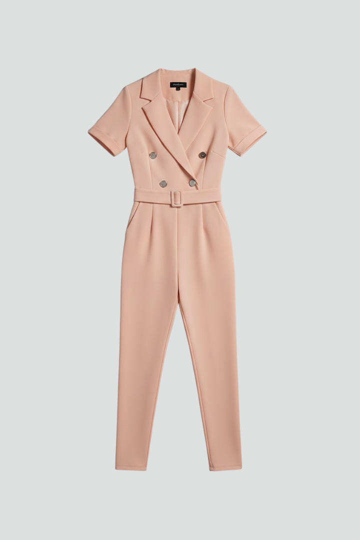 Women’s Jumpsuit with V Neckline and Tied Waist Belt