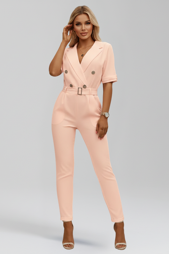 Women’s Jumpsuit with V Neckline and Tied Waist Belt