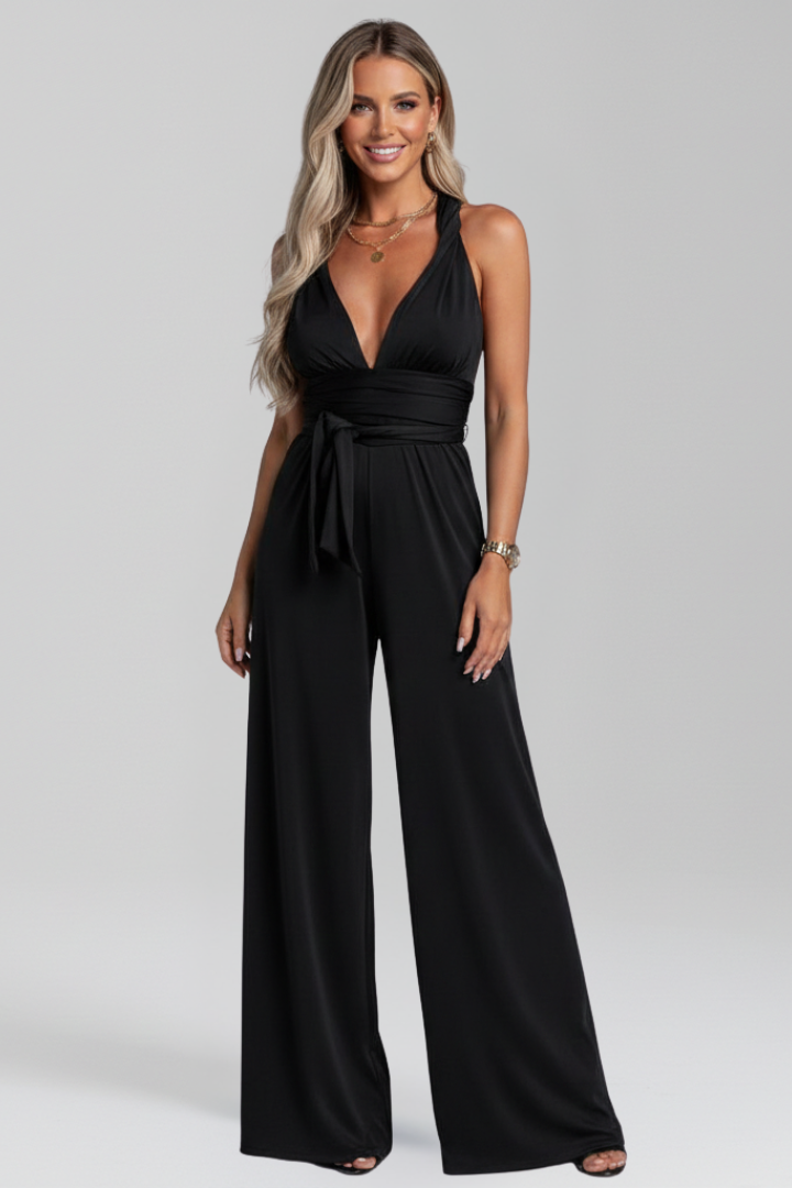 Women’s Jumpsuit with V Neckline and Tied Waist