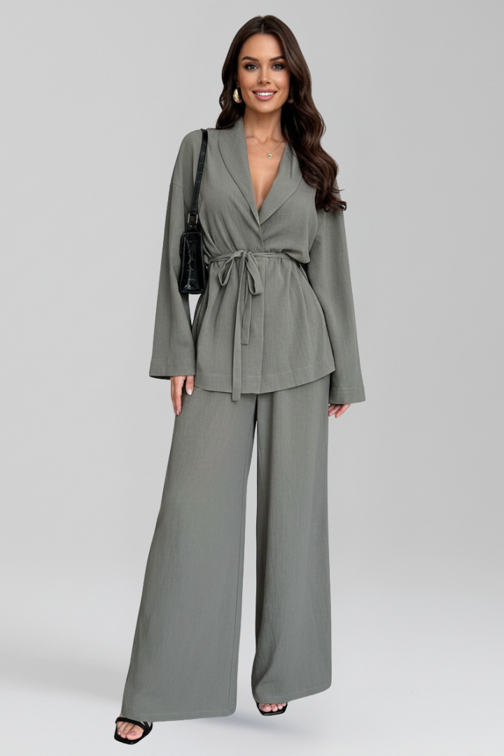 Women’s Jumpsuit with V Neckline and Waist Belt
