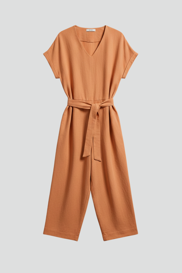 Women’s Jumpsuit with V Neckline and Waist Tie