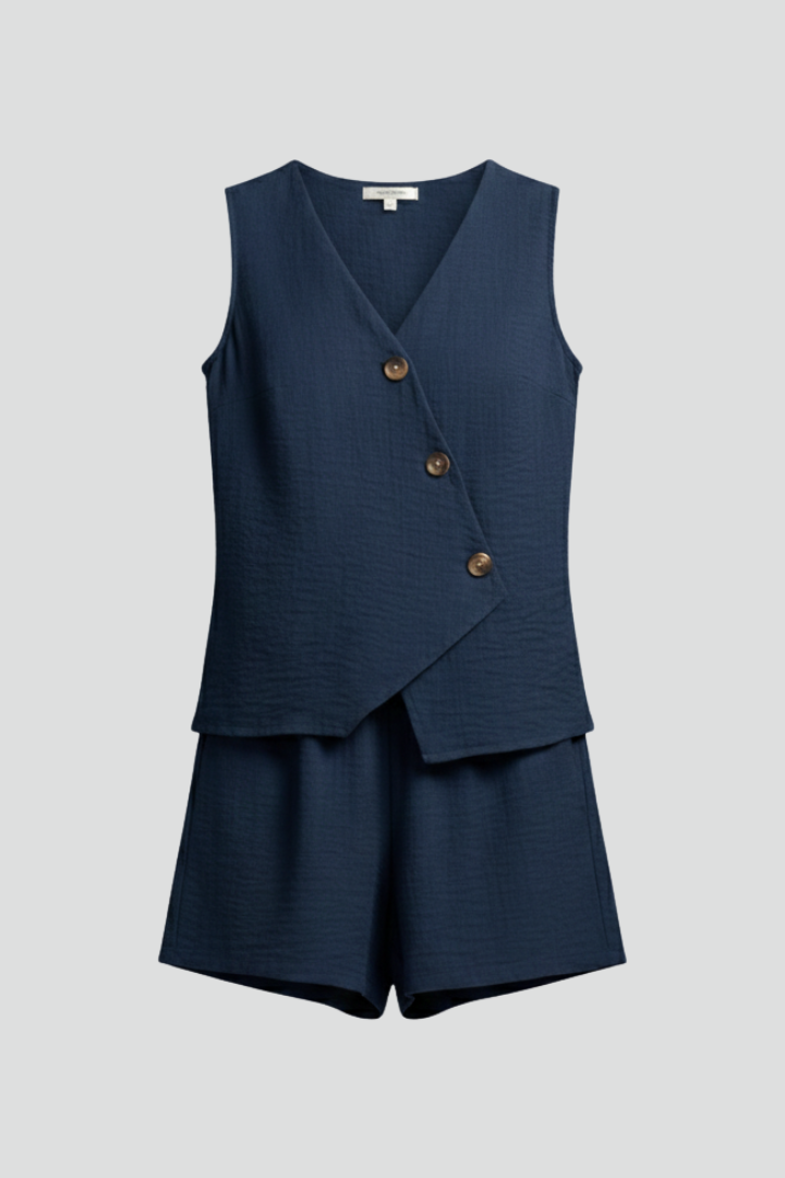 Women’s Jumpsuit with Wrap Neckline and Button Front