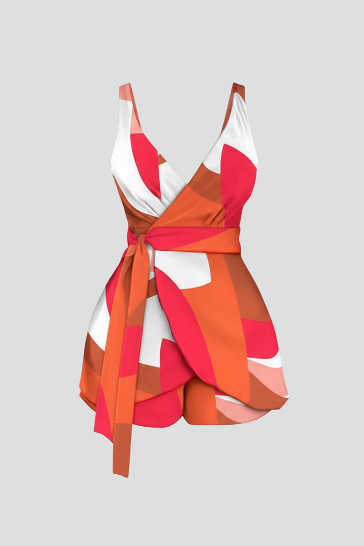 Women’s Jumpsuit with Wrap Neckline and Printed Finish