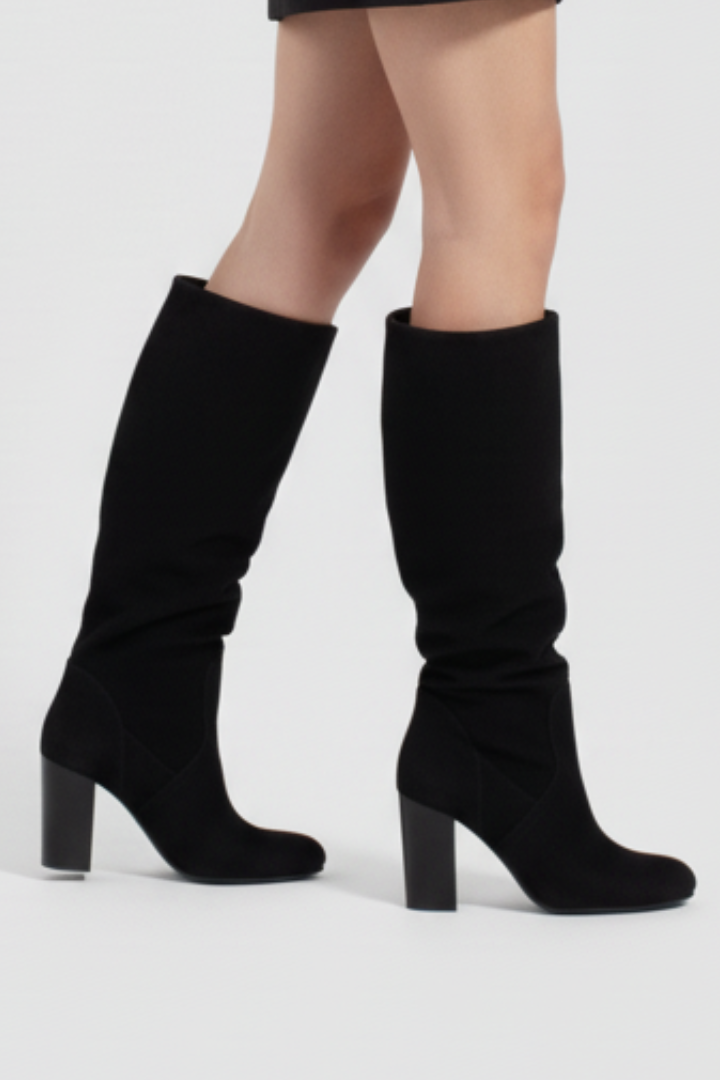 Women’s Knee-High Boots with Pointed Toe and Block Heel