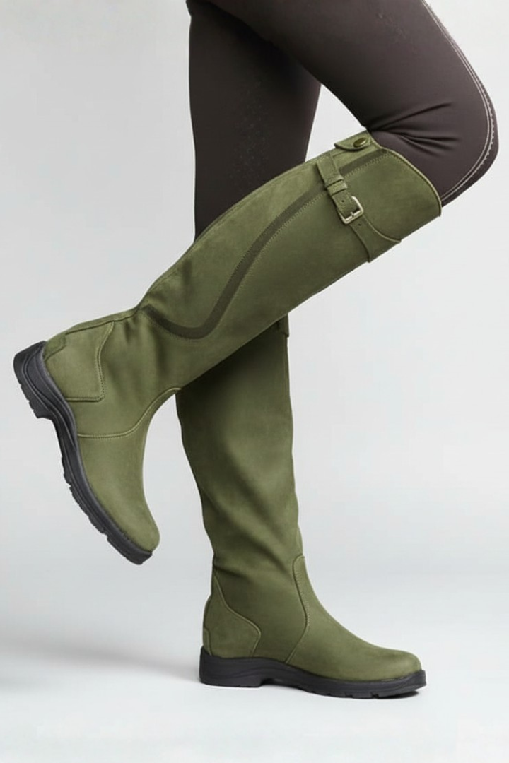 Women’s Knee-High Boots with Pull-On Design and Rubber Sole