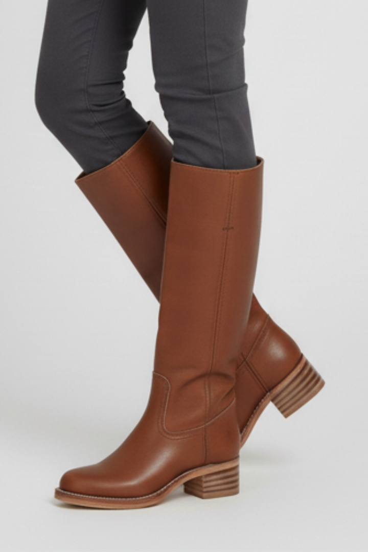Women’s Knee-High Boots with Round Toe and Block Heel