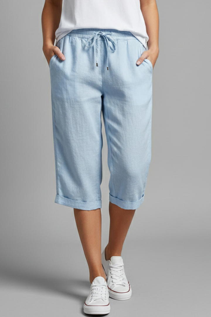 Women’s Knee-Length Trousers with High-Waisted Fit and Straight Legs