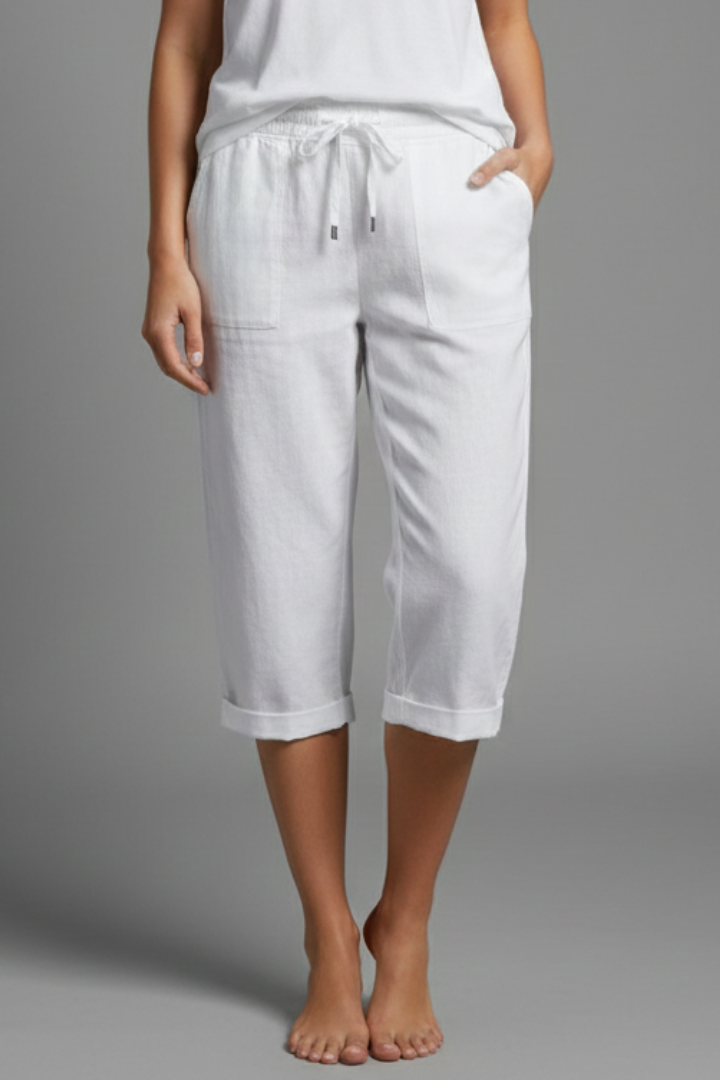 Women’s Knee-Length Trousers with High-Waisted Fit and Straight Legs