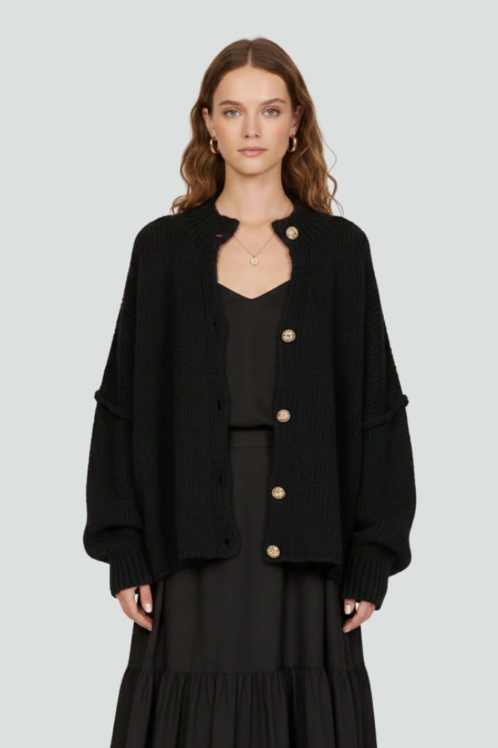 Women’s Knit Cardigan with Button-Front Design and Dropped Shoulders