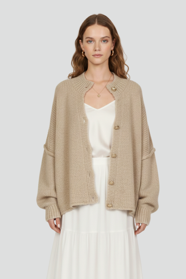 Women’s Knit Cardigan with Button-Front Design and Dropped Shoulders