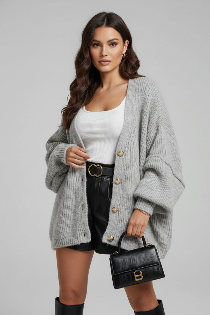 Women’s Knit Cardigan with Button-Front Style and Dropped Shoulders