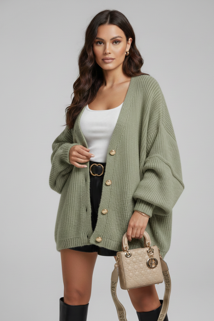 Women’s Knit Cardigan with Button-Front Style and Dropped Shoulders