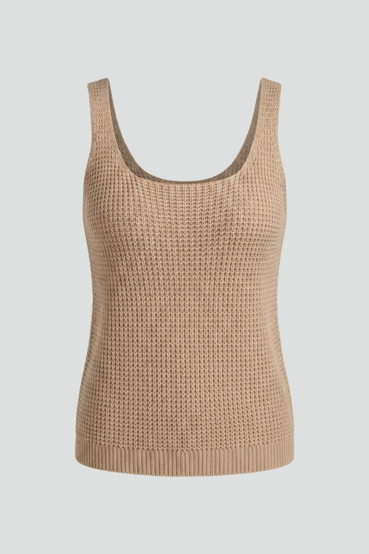 Women’s Knit Tank Top with Scoop Neck and Ribbed Surface