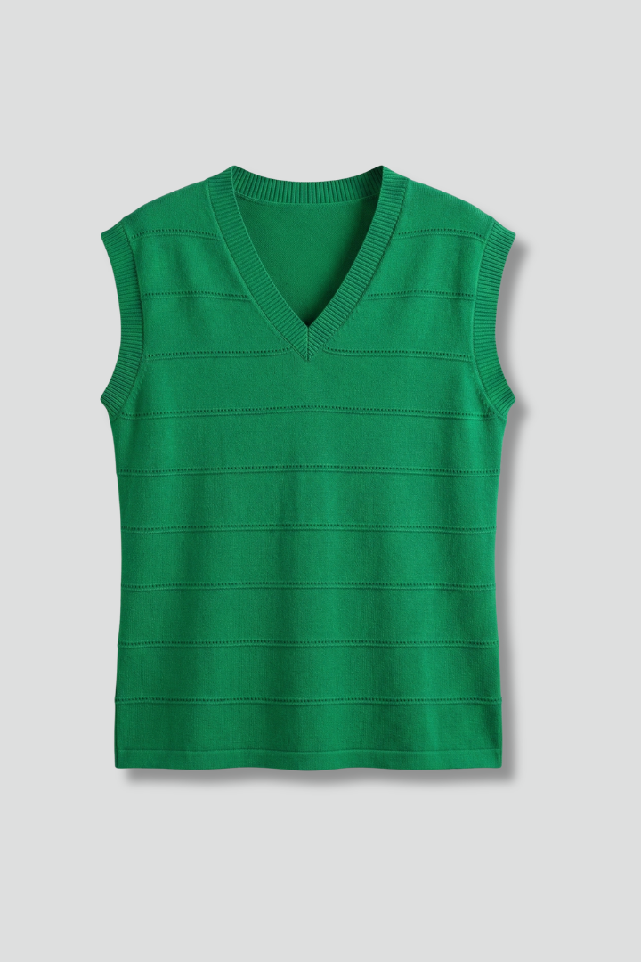 Women’s Knit Top with V-Neck and Textured Bands