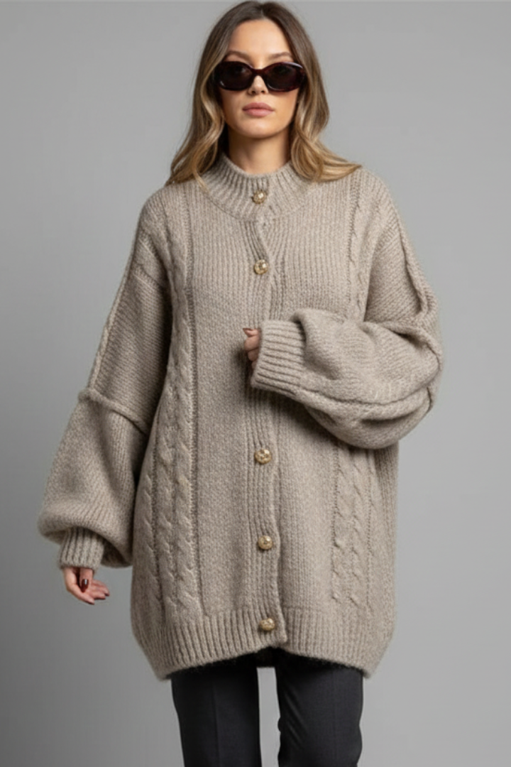 Women’s Knitted Cardigan with Button Fastening and Ribbed Edges