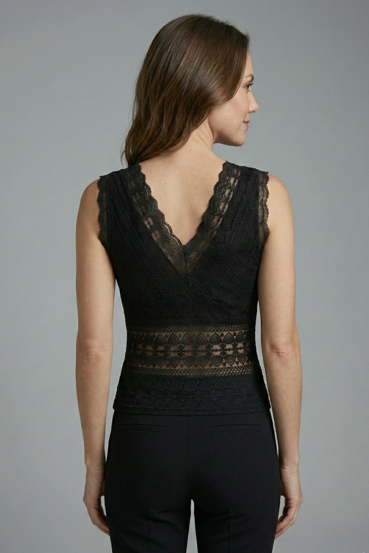 Women’s Lace Top with V-Neck and Sleeveless Design