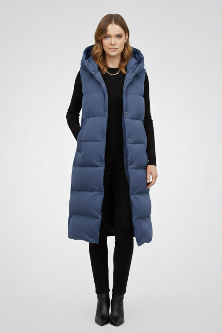 Women’s Long Vest with Hood and Snap Fastening