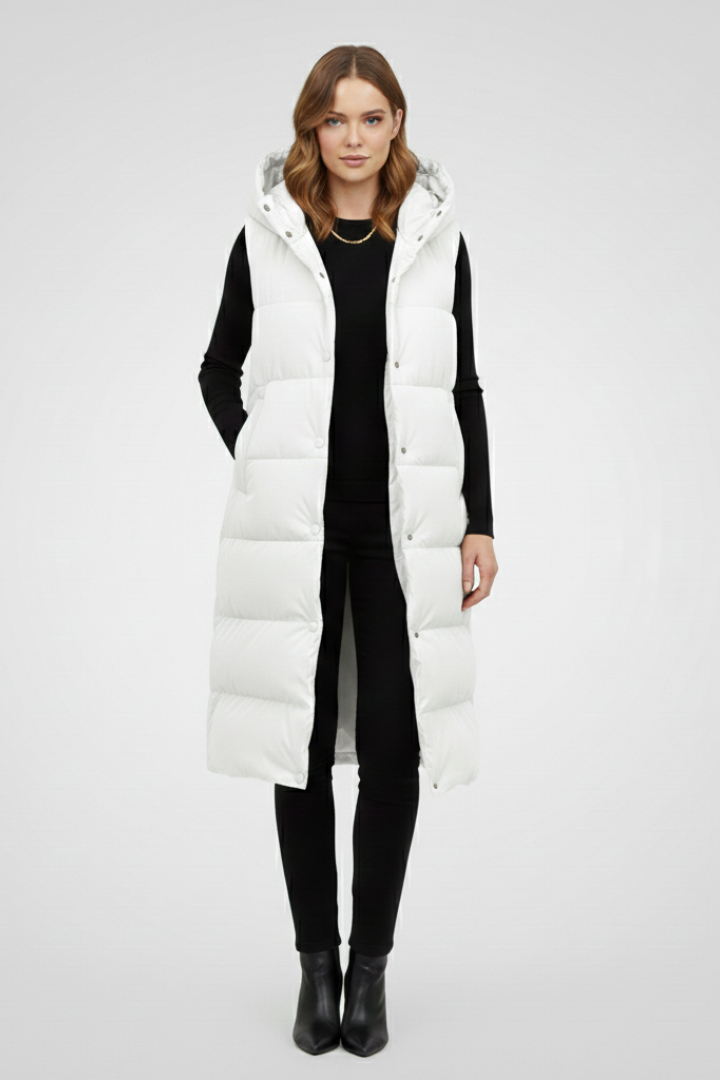 Women’s Long Vest with Hood and Snap Fastening