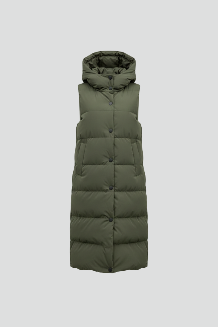 Women’s Long Vest with Hood and Snap Fastening