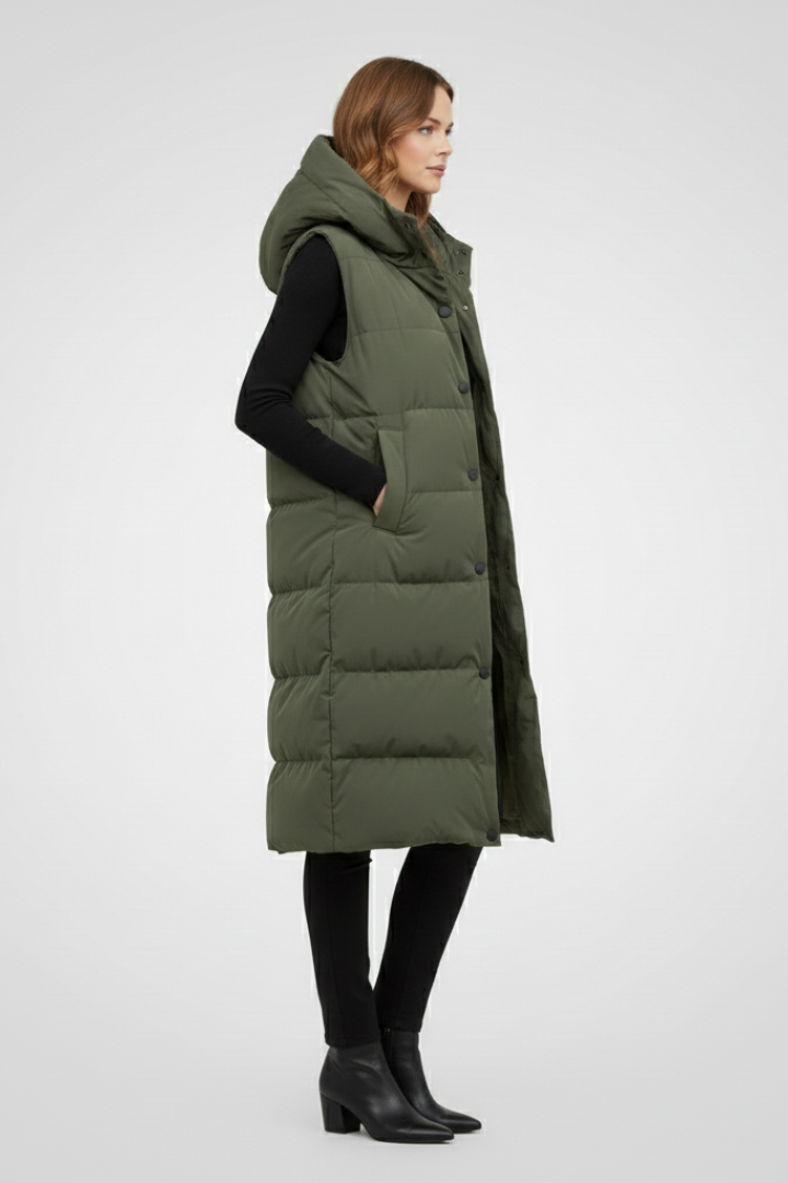 Women’s Long Vest with Hood and Snap Fastening