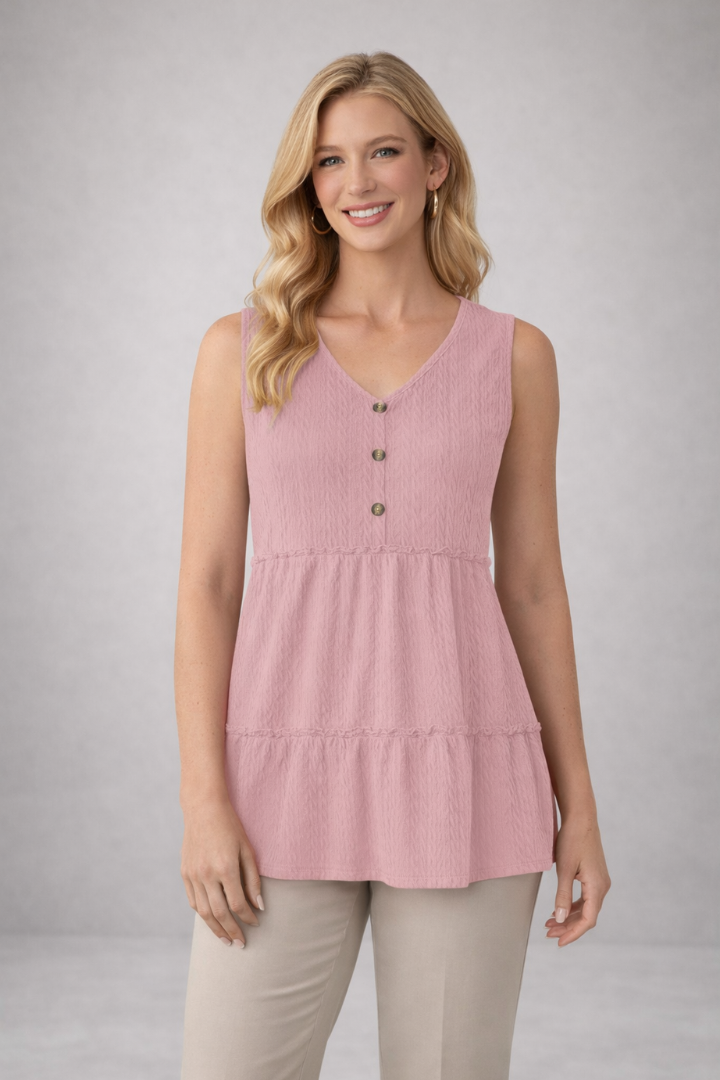 Women’s Long Sleeve Top with V-Neck and Tiered Hem