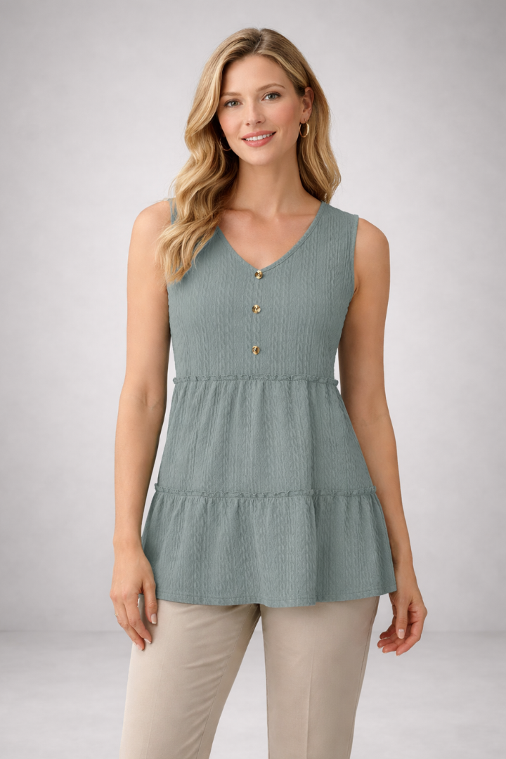 Women’s Long Sleeve Top with V-Neck and Tiered Hem