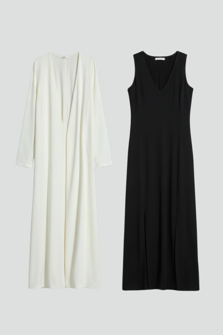 Women’s Maxi Dress Set with V-Neckline and Sleeveless Vest