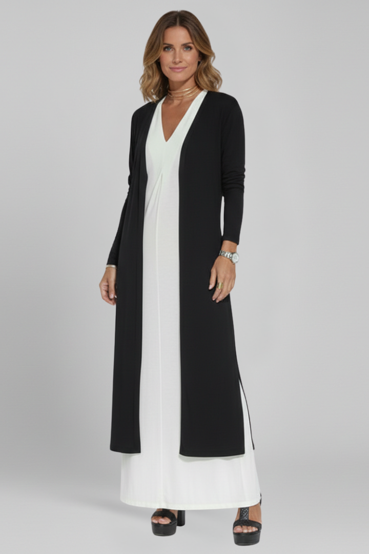 Women’s Maxi Dress Set with V-Neckline and Sleeveless Vest