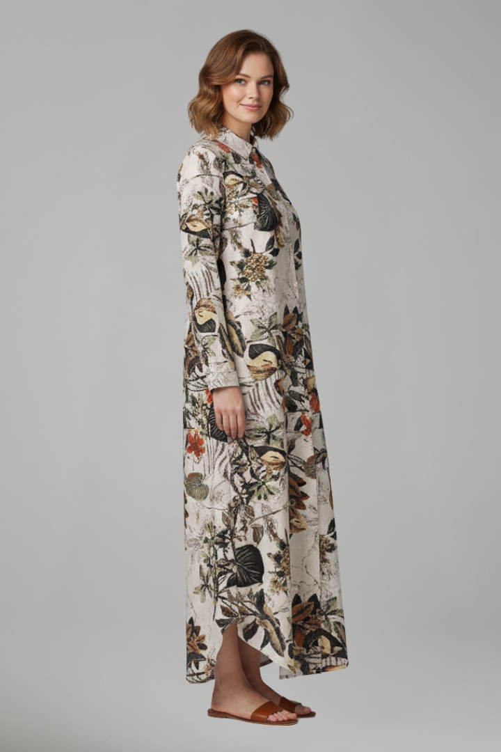 Women’s Maxi Dress with Collar Neckline and Button Placket