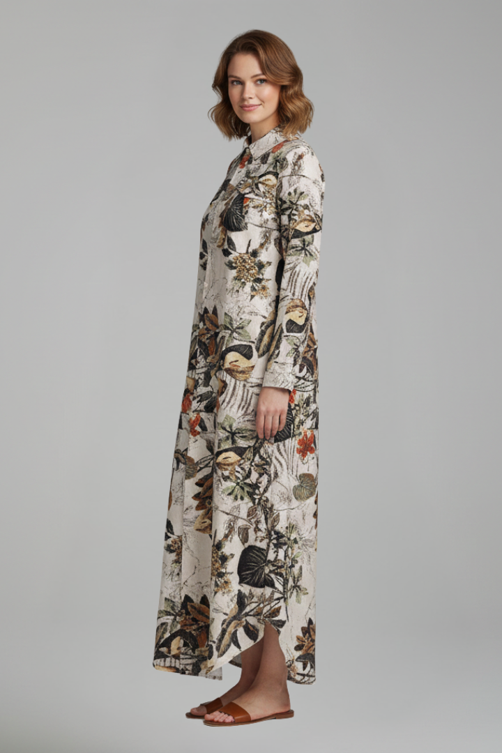 Women’s Maxi Dress with Collar Neckline and Button Placket