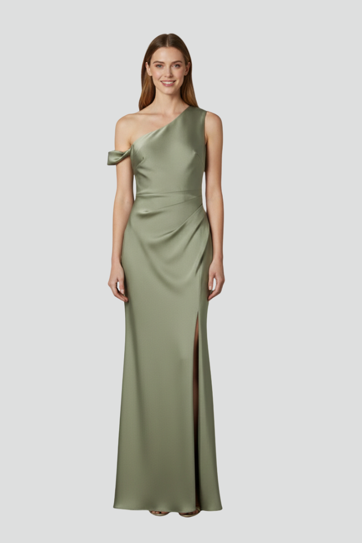Women’s Maxi Dress with One-Shoulder Neckline and Side Slit