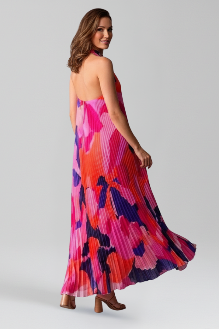 Women’s Maxi Dress with Pleated Skirt and Sleeveless Cut