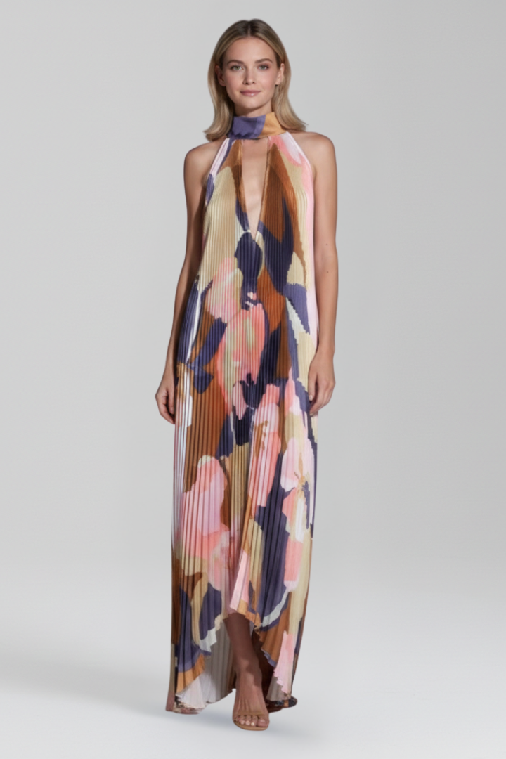 Women’s Maxi Dress with Pleated Skirt and Sleeveless Cut