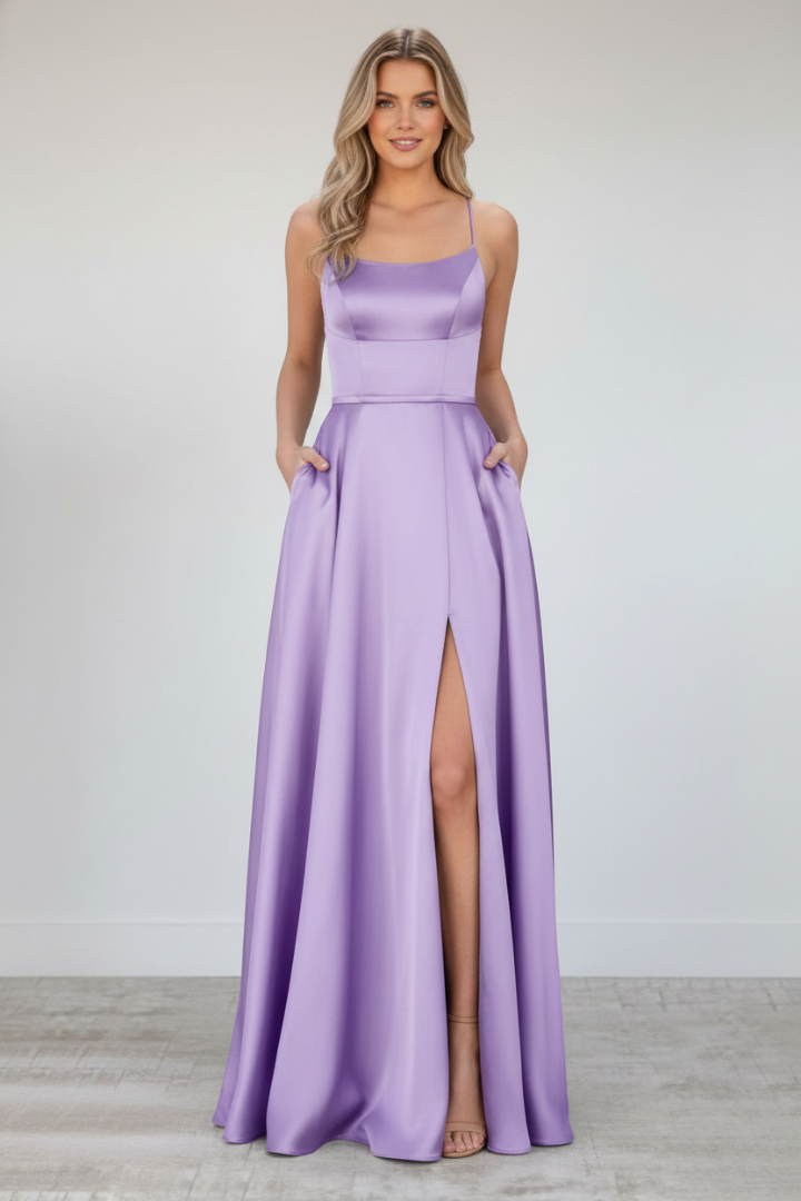 Women’s Maxi Dress with Shoulder Straps and Front Slit