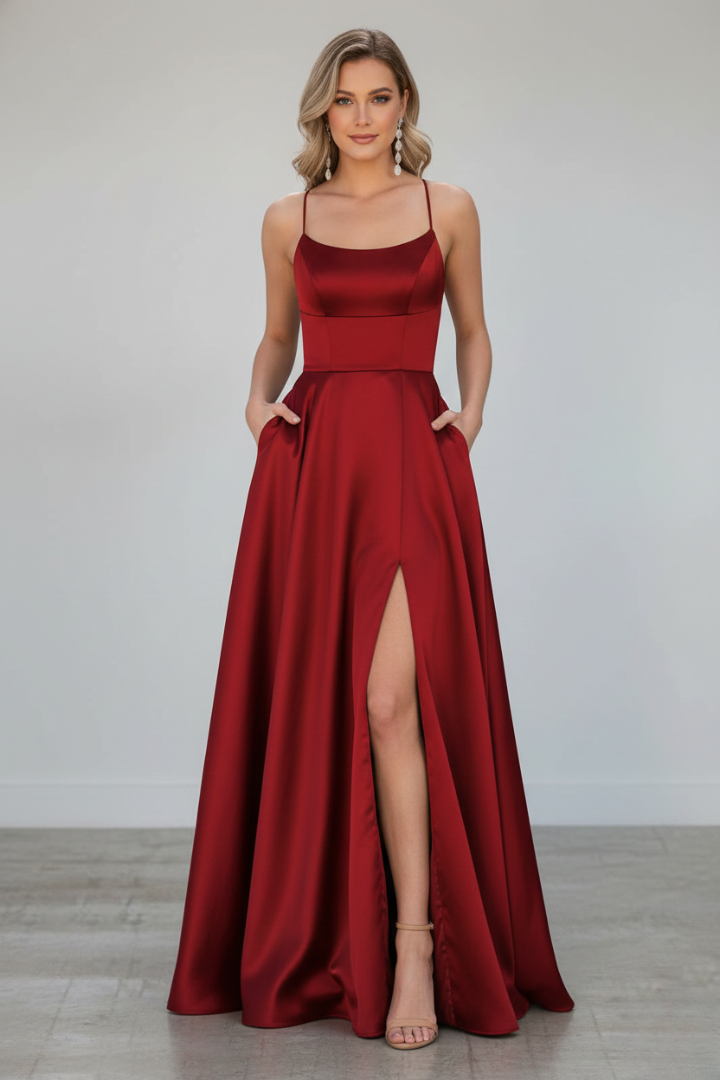 Women’s Maxi Dress with Shoulder Straps and Front Slit