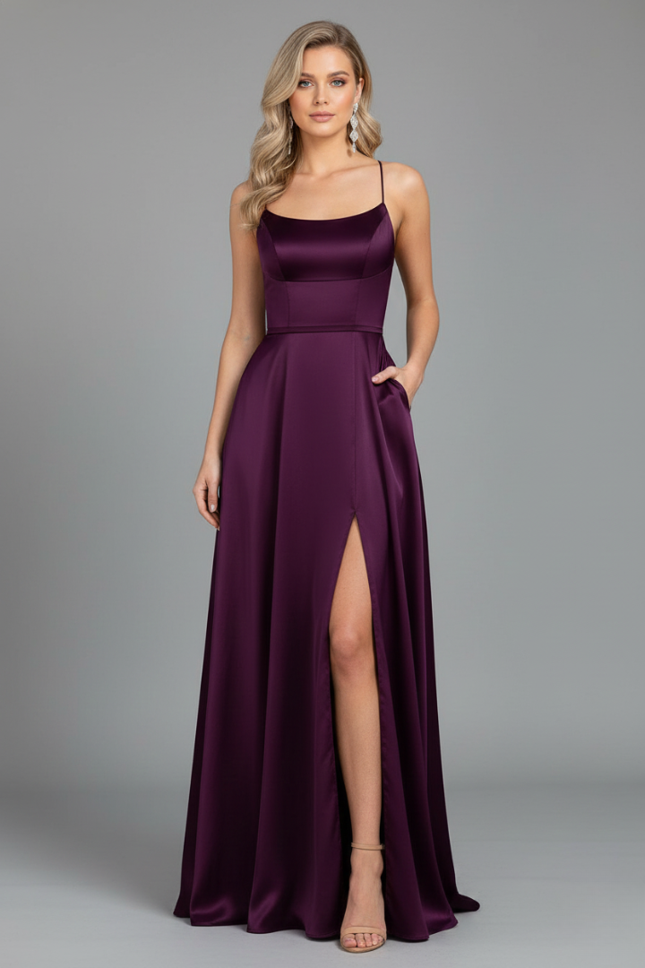 Women’s Maxi Dress with Shoulder Straps and Front Slit