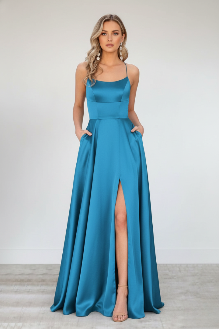Women’s Maxi Dress with Shoulder Straps and Front Slit