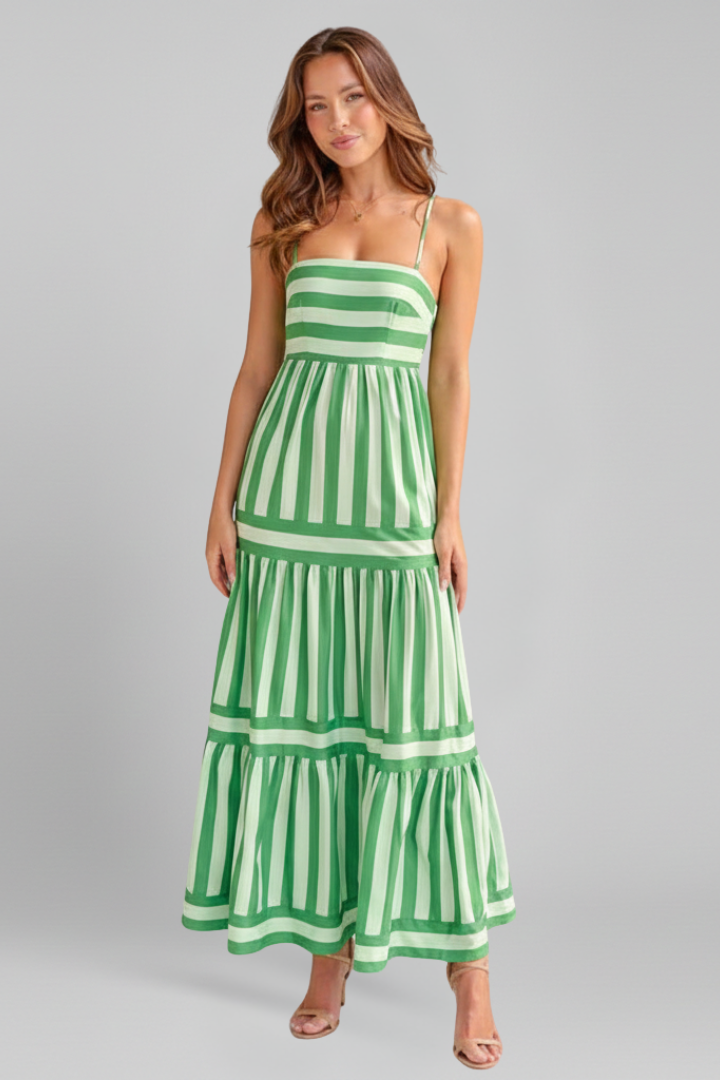 Women’s Maxi Dress with Shoulder Straps and Tiered Skirt
