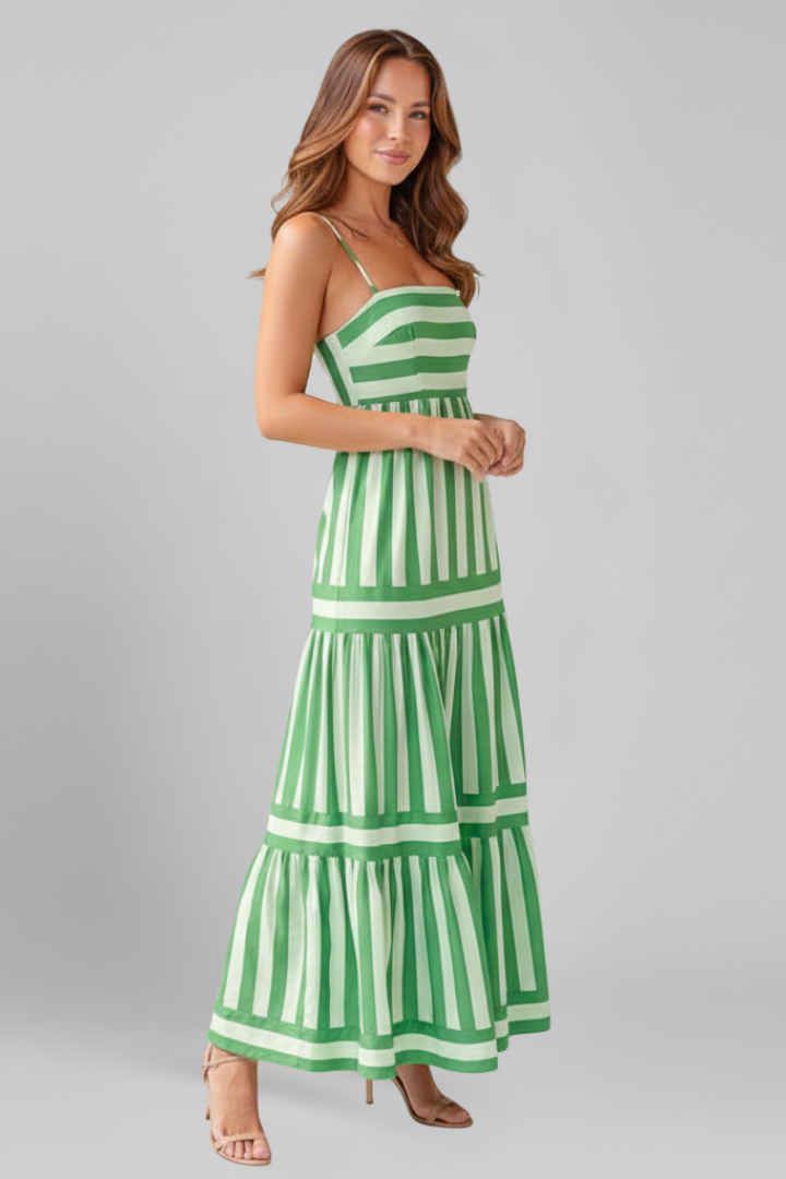 Women’s Maxi Dress with Shoulder Straps and Tiered Skirt