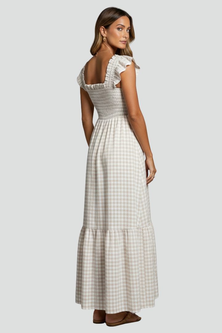 Women’s Maxi Dress with Textured Bodice and Ruffled Sleeves