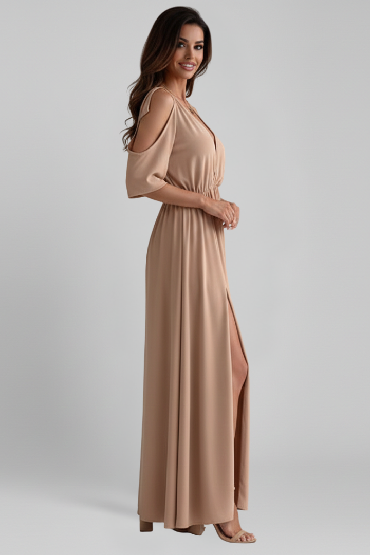 Women’s Maxi Dress with V Neckline and Side Slit