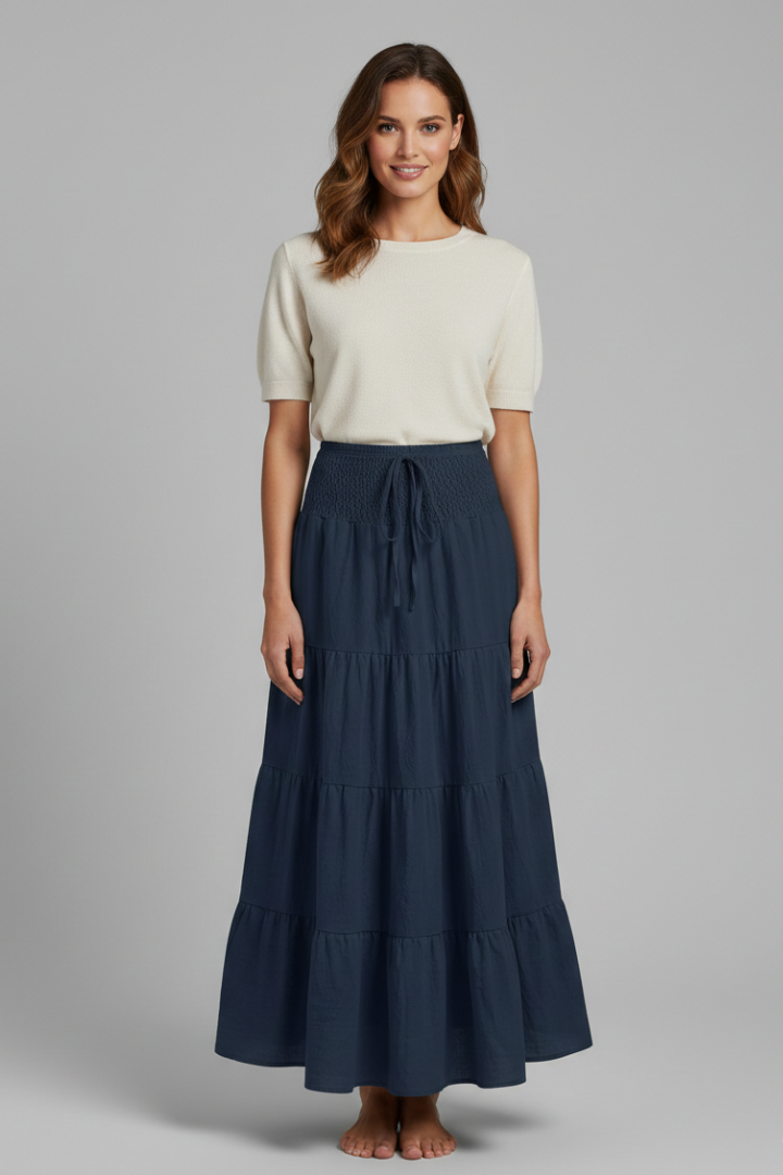 Women’s Maxi Skirt with Drawstring Waist and Tiered Panels