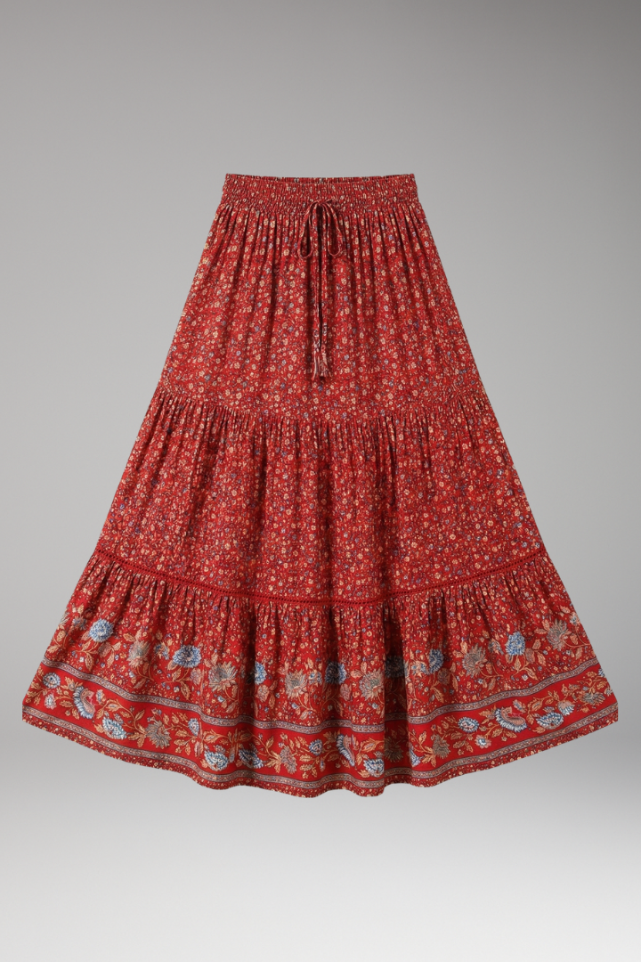 Women’s Maxi Skirt with Elastic Waist and Floral Print