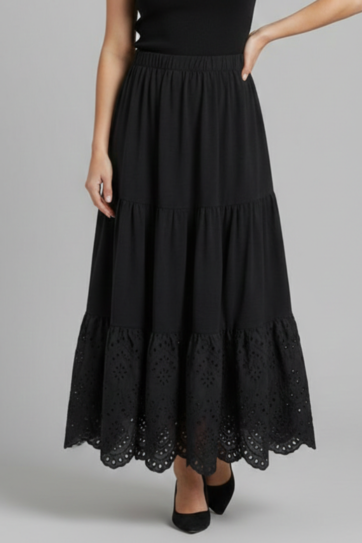Women’s Maxi Skirt with Elastic Waist and Lace Hem