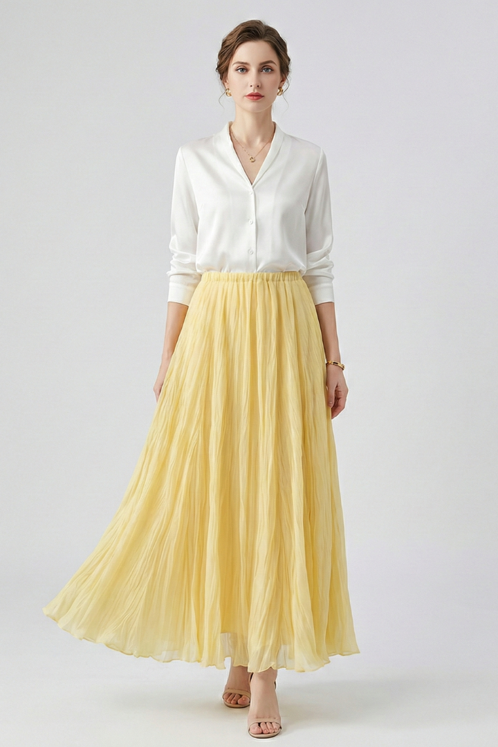 Women’s Maxi Skirt with Elastic Waist and Pleated Surface