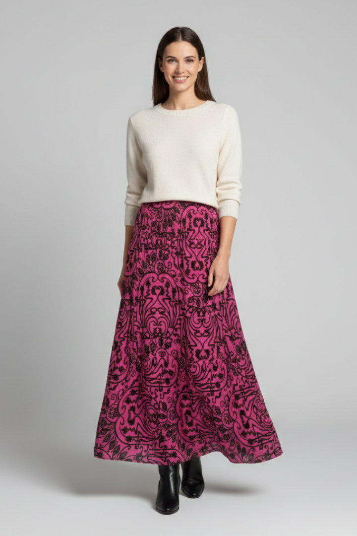 Women’s Maxi Skirt with Elastic Waist and Printed Surface